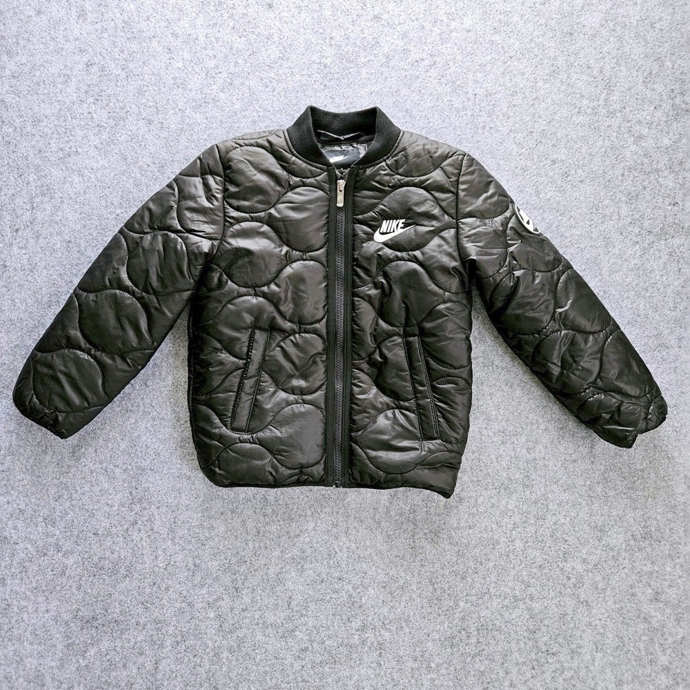 Nike Kids Black Onion Quilted Bomber Jacket Fleece Lined Size 6 K975-023